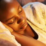 A serene close-up of a young woman sleeping peacefully indoors.